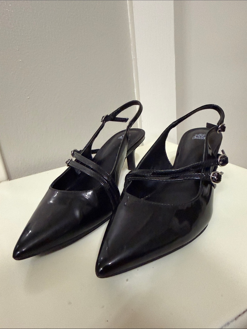 wild fable Black Patent Pointed Sling kitten heels with Cross Straps